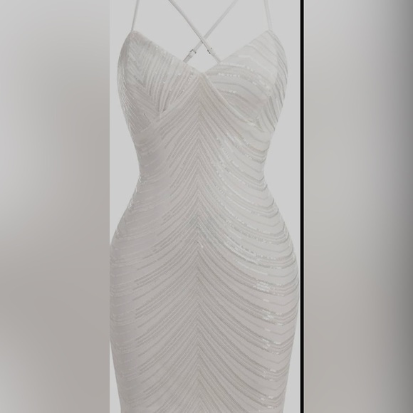 ODIZLI Spaghetti Straps Sparkly Sequins A Line Mini Dress Above Knee Length - Picture 6 of 16